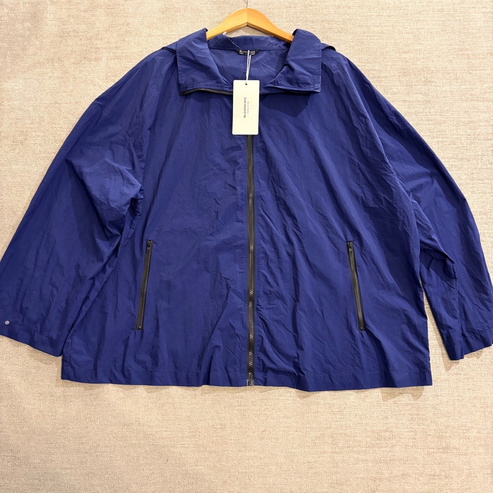 NEW BLOOMCHIC‎ Royal Blue Lightweight Hooded Zip Up Rain Jacket Women Size 22-24
